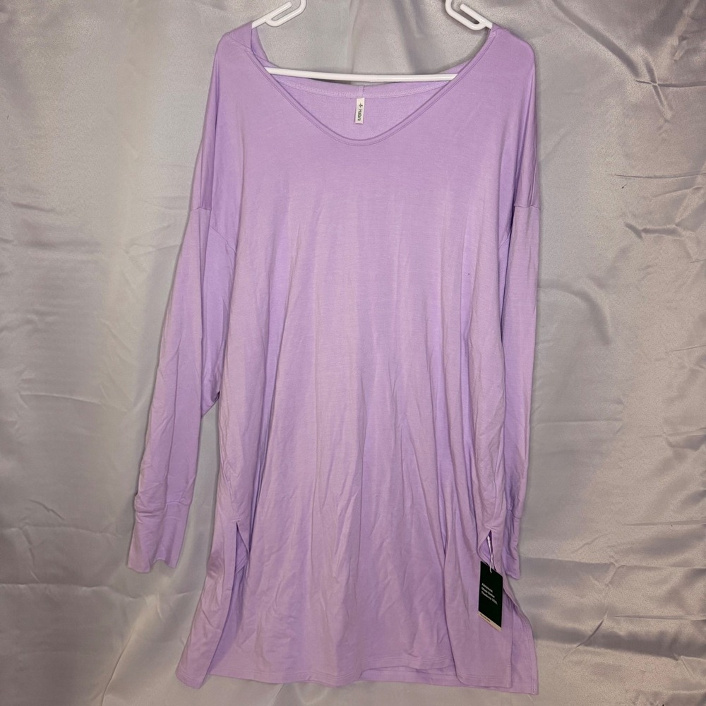 Halara Long Sleeve V Neck Tunic Hoodie Dress Lilac Purple Size L Athleisure NWT - Picture 3 of 14